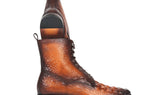 Paul Parkman Men's Croco-Embossed Leather Lace-Up Boots in Brown