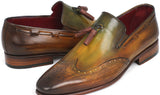 Paul Parkman Men's Hand-Painted Leather Wingtip Tassel Loafers in Green