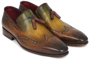 Paul Parkman Men's Hand-Painted Leather Wingtip Tassel Loafers in Green