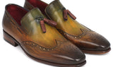 Paul Parkman Men's Hand-Painted Leather Wingtip Tassel Loafers in Green