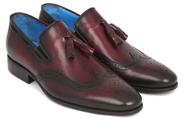 Paul Parkman Men's Hand-Painted Leather Wingtip Tassel Loafers in Bordeaux