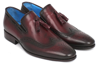 Paul Parkman Men's Hand-Painted Leather Wingtip Tassel Loafers in Bordeaux