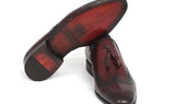 Paul Parkman Men's Hand-Painted Leather Wingtip Tassel Loafers in Bordeaux
