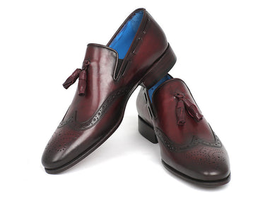Paul Parkman Men's Hand-Painted Leather Wingtip Tassel Loafers in Bordeaux