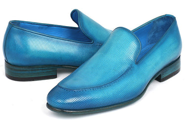 Paul Parkman Men's Perforated Leather Loafers in Turquoise
