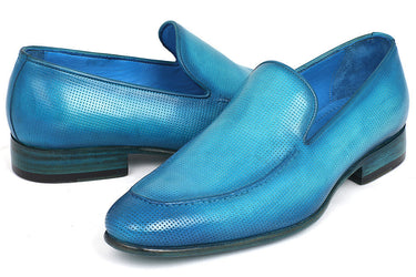 Paul Parkman Men's Perforated Leather Loafers in Turquoise