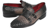 Paul Parkman Men's Woven & Croco-Embossed Leather Monkstraps in Black & Gray