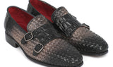 Paul Parkman Men's Woven & Croco-Embossed Leather Monkstraps in Black & Gray