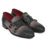 Paul Parkman Men's Woven & Croco-Embossed Leather Monkstraps in Black & Gray