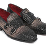 Paul Parkman Men's Woven & Croco-Embossed Leather Monkstraps in Black & Gray