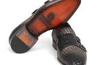 Paul Parkman Men's Woven & Croco-Embossed Leather Monkstraps in Black & Gray