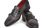 Paul Parkman Men's Woven & Croco-Embossed Leather Monkstraps in Black & Gray