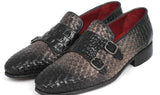 Paul Parkman Men's Woven & Croco-Embossed Leather Monkstraps in Black & Gray
