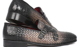 Paul Parkman Men's Woven & Croco-Embossed Leather Monkstraps in Black & Gray