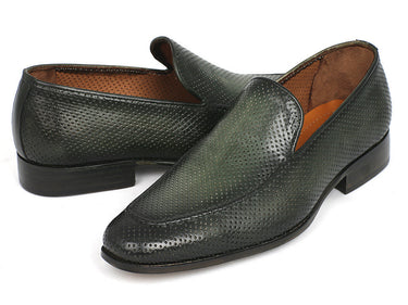 Paul Parkman Men's Perforated Leather Loafers in Green