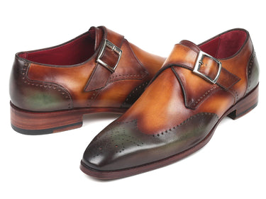 Paul Parkman Men's Single Monkstraps in Green & Camel