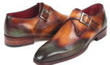 Paul Parkman Men's Single Monkstraps in Green & Camel