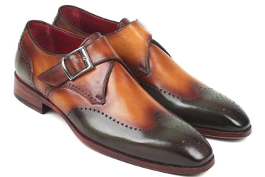 Paul Parkman Men's Single Monkstraps in Green & Camel