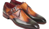 Paul Parkman Men's Single Monkstraps in Green & Camel