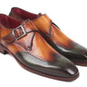 Paul Parkman Men's Single Monkstraps in Green & Camel