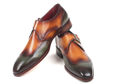 Paul Parkman Men's Single Monkstraps in Green & Camel