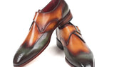 Paul Parkman Men's Single Monkstraps in Green & Camel