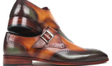 Paul Parkman Men's Single Monkstraps in Green & Camel