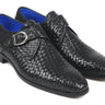 Paul Parkman Woven Leather Single Monkstraps in Black