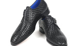 Paul Parkman Woven Leather Single Monkstraps in Black