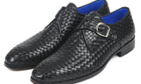 Paul Parkman Woven Leather Single Monkstraps in Black