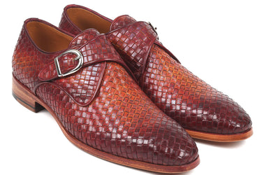 Paul Parkman Woven Leather Single Monkstraps in Reddish Brown