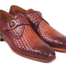 Paul Parkman Woven Leather Single Monkstraps in Reddish Brown