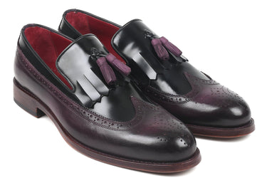 Paul Parkman Kiltie Tassel Loafer in Black & Purple