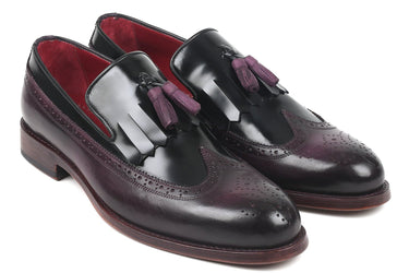 Paul Parkman Kiltie Tassel Loafer in Black & Purple