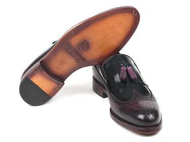 Paul Parkman Kiltie Tassel Loafer in Black & Purple