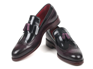 Paul Parkman Kiltie Tassel Loafer in Black & Purple