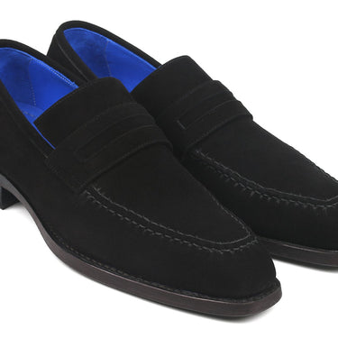 Paul Parkman Goodyear Welted Suede Loafers in Black in #color_