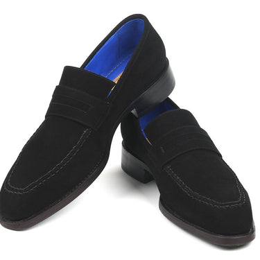 Paul Parkman Goodyear Welted Suede Loafers in Black in #color_