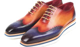 Paul Parkman Men's Smart Casual Wingtip Oxfords in Blue & Camel