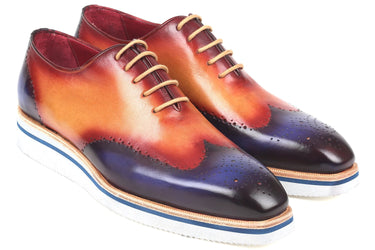Paul Parkman Men's Smart Casual Wingtip Oxfords in Blue & Camel
