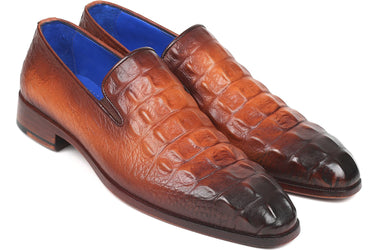Paul Parkman Croco-Embossed Calfskin Loafers in Brown