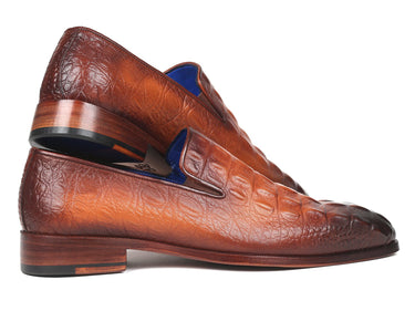 Paul Parkman Croco-Embossed Calfskin Loafers in Brown