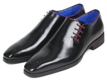 Paul Parkman Side Lace Polished Leather Oxfords in Black