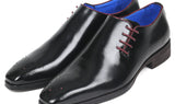 Paul Parkman Side Lace Polished Leather Oxfords in Black