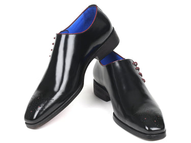 Paul Parkman Side Lace Polished Leather Oxfords in Black