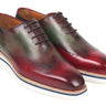 Paul Parkman Men's Smart Casual Wingtip Oxfords in Bordeaux & Green