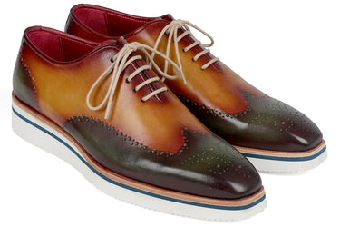 Paul Parkman Men's Smart Casual Wingtip Oxfords in Green & Camel
