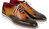 Paul Parkman Men's Smart Casual Wingtip Oxfords in Green & Camel