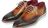 Paul Parkman Men's Smart Casual Wingtip Oxfords in Green & Camel