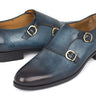 Paul Parkman Hand-Painted Leather Double Monkstrap Shoes in Navy